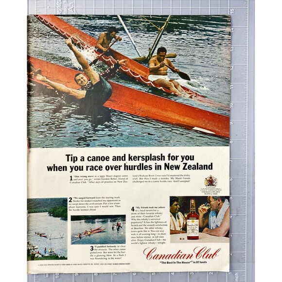 Canadian Club Whiskey "A canoe and kersplah in race" Vintage Print Ad 1966 - Picture 2 of 3